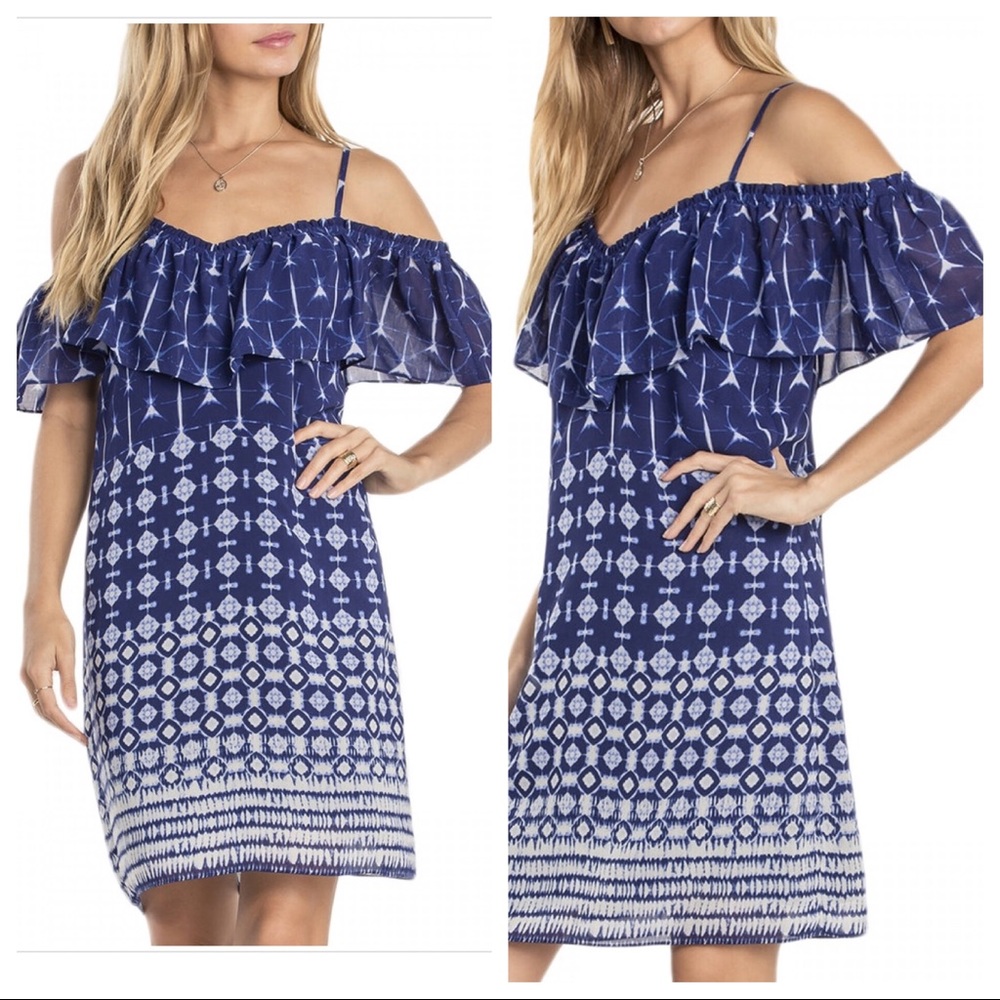 M Miss Me Navy Cold Shoulder Ruffle Summer dress